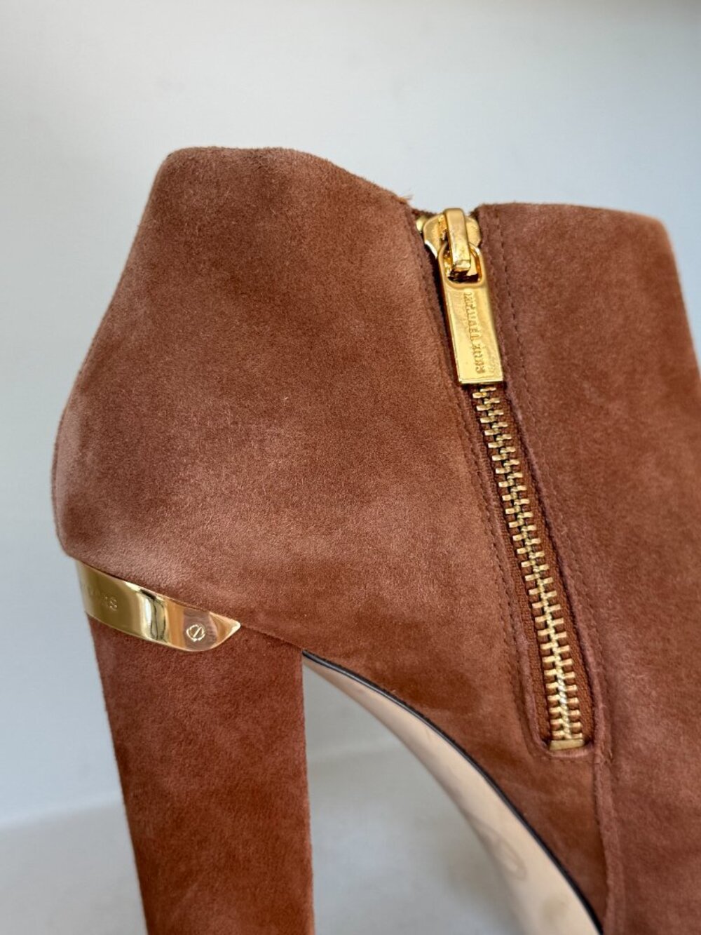 MICHAEL Michael Kors Brown Suede Platform Ankle Boots Booties 7.5 Gold - Picture 5 of 14